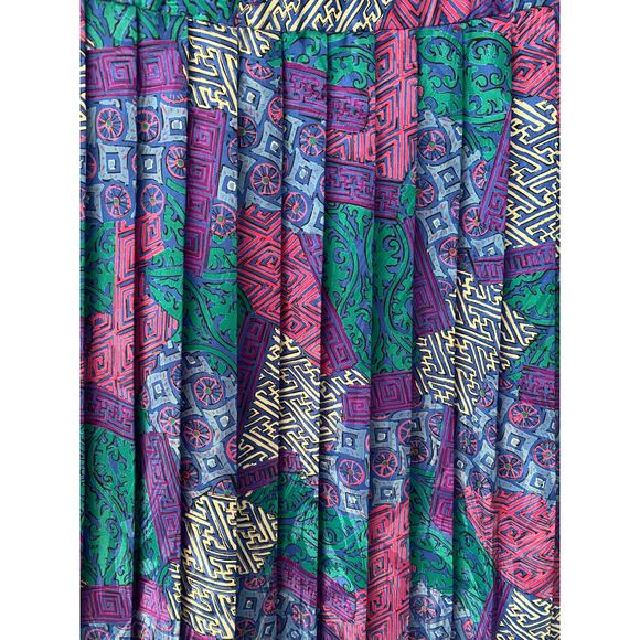 Vintage 80's Blue/Purple Geometric Patchwork Pleated A-Line Skirt Sz 12 - Picture 4 of 5